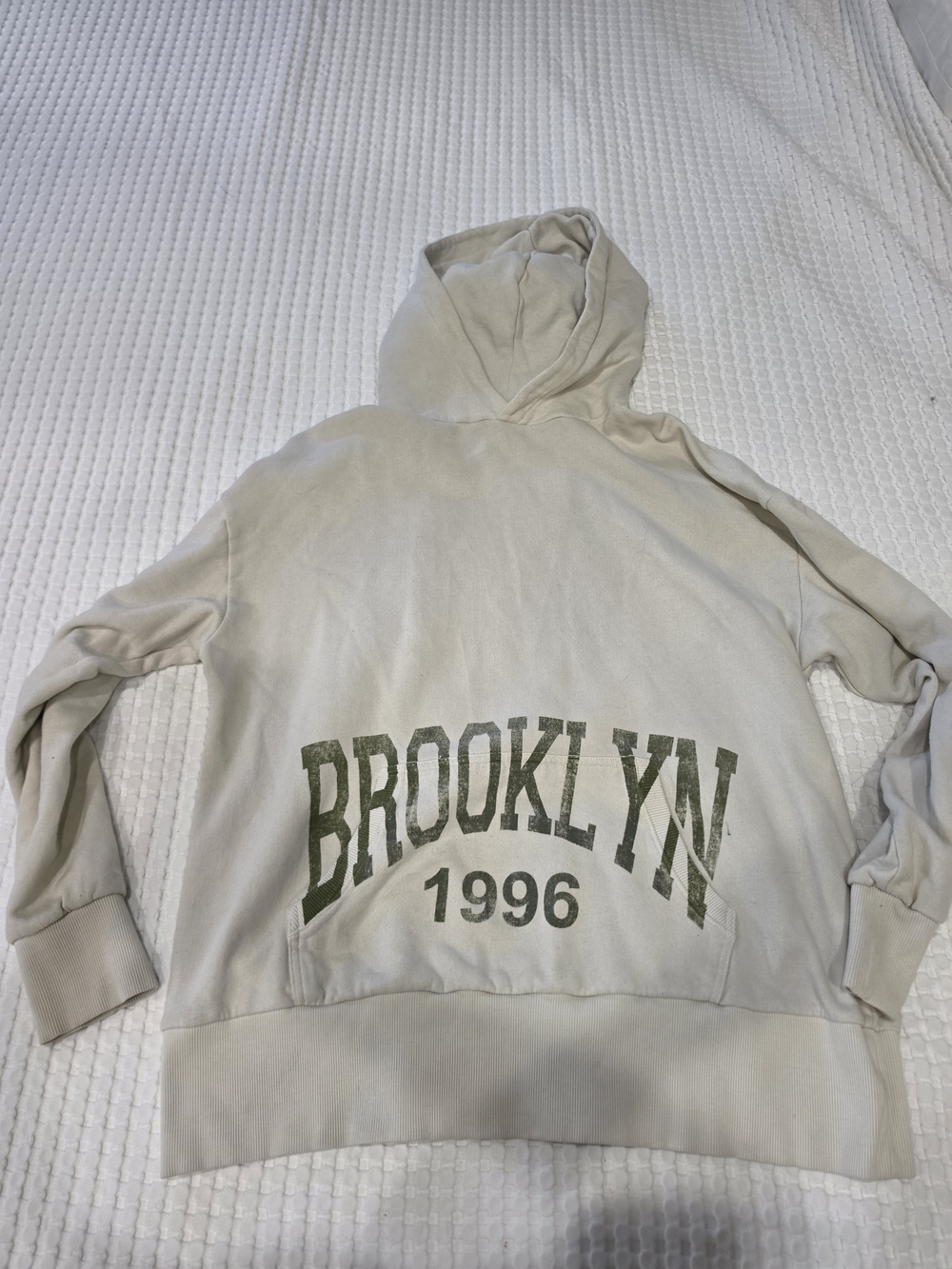 Urban Outfitters Crewneck Hoodie - Cream with Olive Green Print